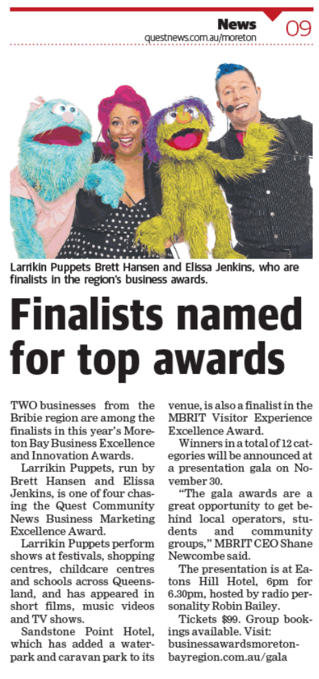 Larrikin Puppets Moreton Bay Region Business Awards
